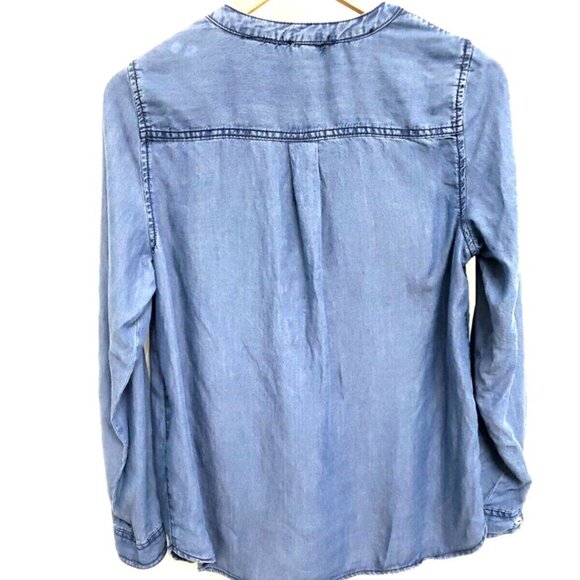 Esmara by Heidi Klum Denim Roll Tab Sleeve Rhinestone Trim Pullover Top Sz 6 - Picture 2 of 7